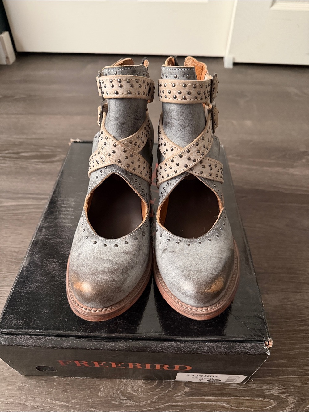 Freebird by Steven Gray Studded Crisscross Heeled Ankle Boots NWT